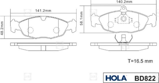 Hola BD822 - Тормозные колодки, дисковые, комплект autospares.lv