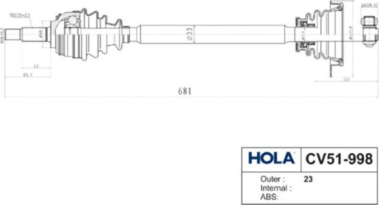 Hola CV51-998 - Приводной вал autospares.lv