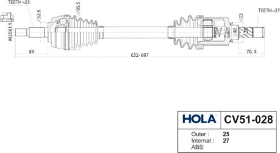 Hola CV51-028 - Приводной вал autospares.lv