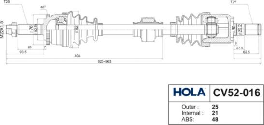 Hola CV52-016 - Приводной вал autospares.lv