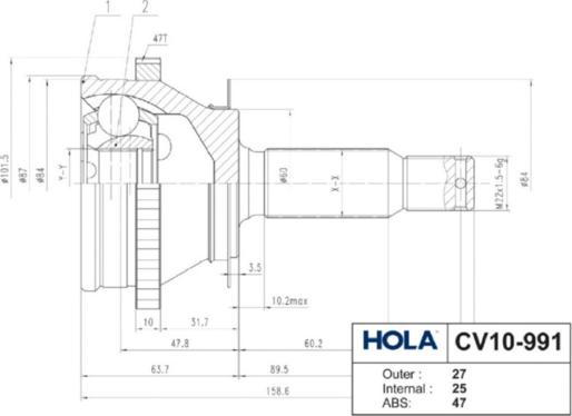 Hola CV10-991 - Шарнирный комплект, ШРУС, приводной вал autospares.lv