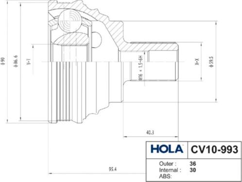 Hola CV10-993 - Шарнирный комплект, ШРУС, приводной вал autospares.lv