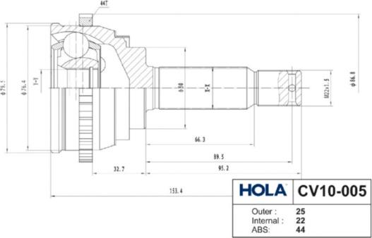 Hola CV10-005 - Шарнирный комплект, ШРУС, приводной вал autospares.lv