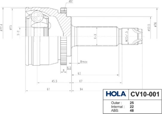 Hola CV10-001 - Шарнирный комплект, ШРУС, приводной вал autospares.lv