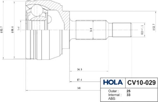 Hola CV10-029 - Шарнирный комплект, ШРУС, приводной вал autospares.lv