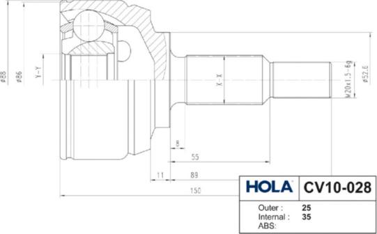 Hola CV10-028 - Шарнирный комплект, ШРУС, приводной вал autospares.lv