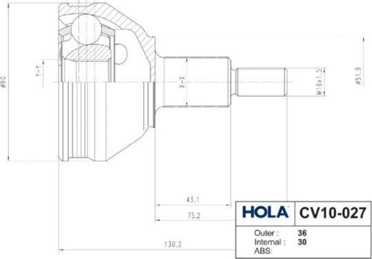 Hola CV10-027 - Шарнирный комплект, ШРУС, приводной вал autospares.lv