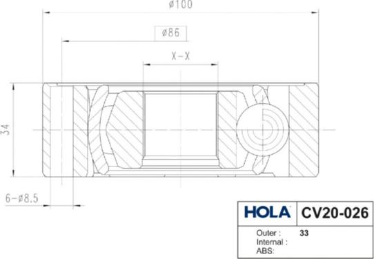 Hola CV20-026 - Шарнирный комплект, ШРУС, приводной вал autospares.lv