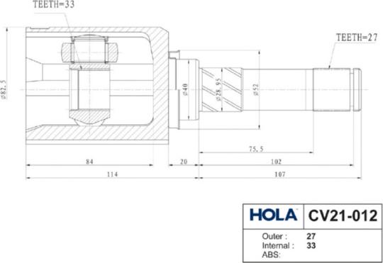 Hola CV21-012 - Шарнирный комплект, ШРУС, приводной вал autospares.lv