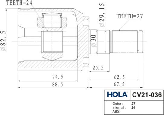 Hola CV21-036 - Шарнирный комплект, ШРУС, приводной вал autospares.lv