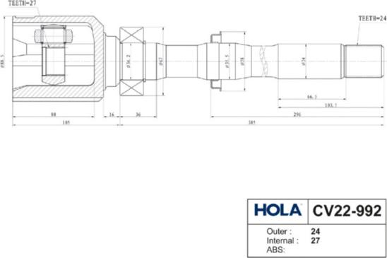 Hola CV22-992 - Шарнирный комплект, ШРУС, приводной вал autospares.lv