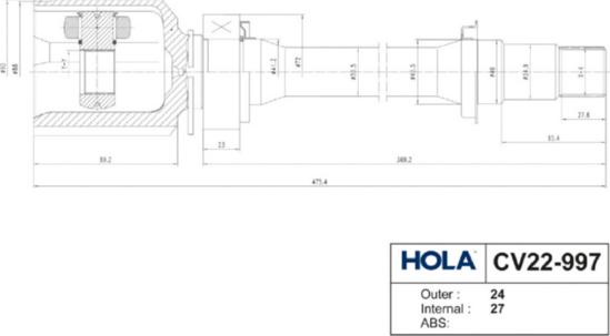 Hola CV22-997 - Шарнирный комплект, ШРУС, приводной вал autospares.lv