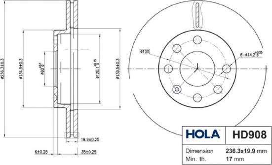 Hola HD908 - Тормозной диск autospares.lv