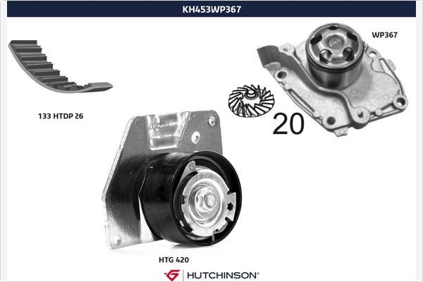 Hutchinson KH 453WP367 - Водяной насос + комплект зубчатого ремня ГРМ autospares.lv