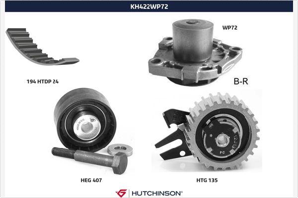 Hutchinson KH 422WP72 - Водяной насос + комплект зубчатого ремня ГРМ autospares.lv