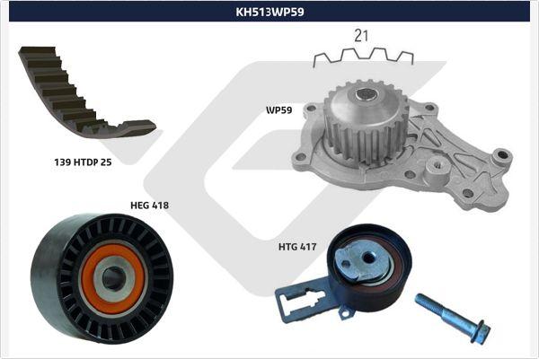 Hutchinson KH 513WP59 - Водяной насос + комплект зубчатого ремня ГРМ autospares.lv