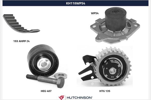 Hutchinson KH 118WP54 - Водяной насос + комплект зубчатого ремня ГРМ autospares.lv