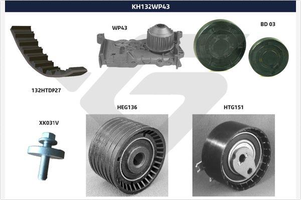 Hutchinson KH 132WP43 - Водяной насос + комплект зубчатого ремня ГРМ autospares.lv