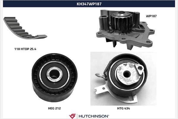 Hutchinson KH 347WP187 - Водяной насос + комплект зубчатого ремня ГРМ autospares.lv