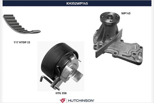 Hutchinson KH 352WP145 - Водяной насос + комплект зубчатого ремня ГРМ autospares.lv