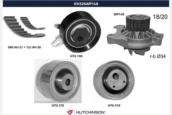 Hutchinson KH 326WP148 - Водяной насос + комплект зубчатого ремня ГРМ autospares.lv