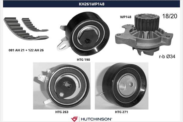 Hutchinson KH 261WP148 - Водяной насос + комплект зубчатого ремня ГРМ autospares.lv