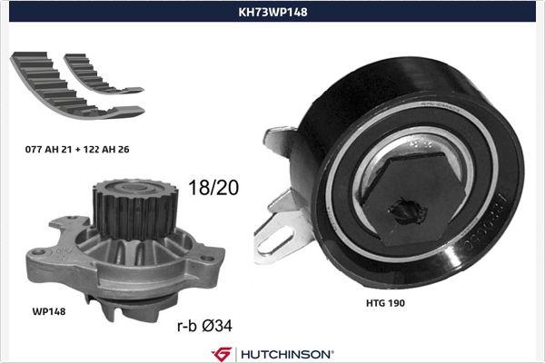 Hutchinson KH 73WP148 - Водяной насос + комплект зубчатого ремня ГРМ autospares.lv