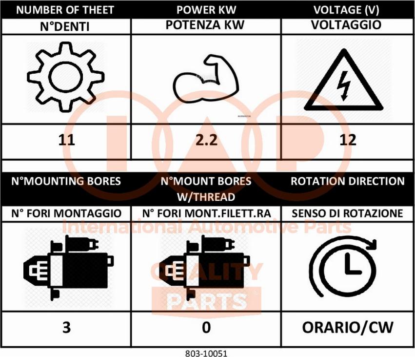 IAP QUALITY PARTS 803-10051 - Стартер autospares.lv