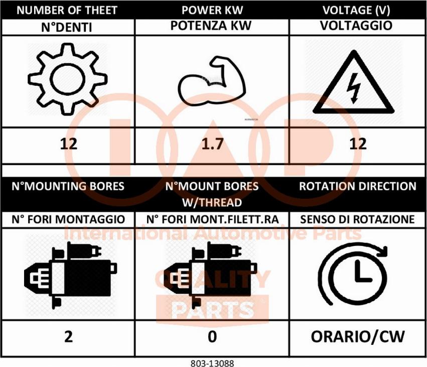 IAP QUALITY PARTS 803-13088 - Стартер autospares.lv