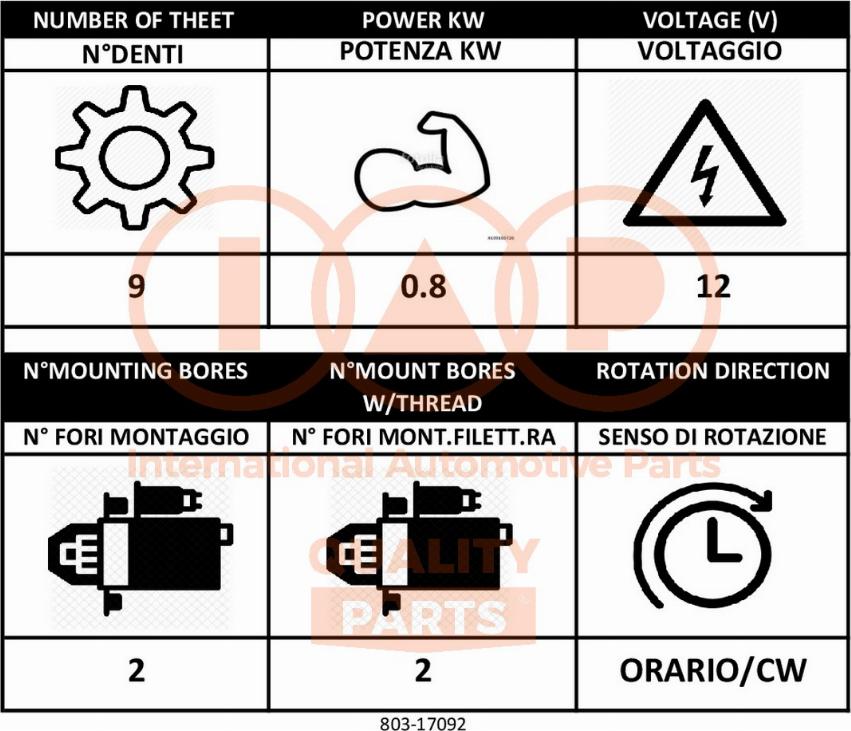 IAP QUALITY PARTS 803-17092 - Стартер autospares.lv