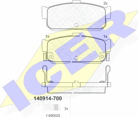 Icer 140914-700 - Тормозные колодки, дисковые, комплект autospares.lv
