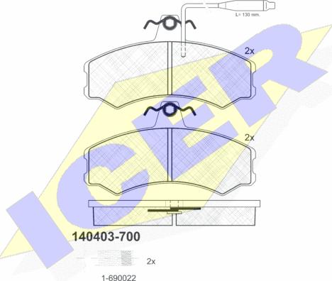 Icer 140403-700 - Тормозные колодки, дисковые, комплект autospares.lv