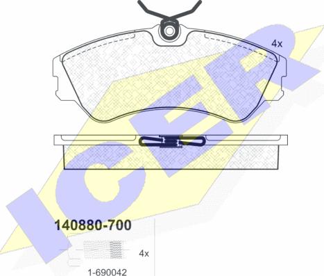 Icer 140880-700 - Тормозные колодки, дисковые, комплект autospares.lv