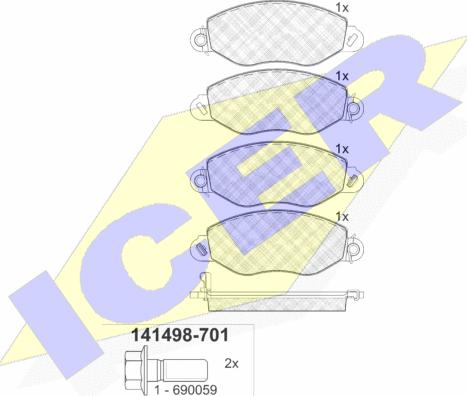 Icer 141498-701 - Тормозные колодки, дисковые, комплект autospares.lv