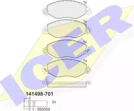 Icer 141498 - Тормозные колодки, дисковые, комплект autospares.lv