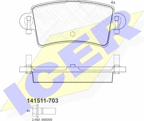 Icer 141511-703 - Тормозные колодки, дисковые, комплект autospares.lv