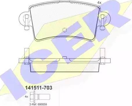 Icer 141511 - Тормозные колодки, дисковые, комплект autospares.lv