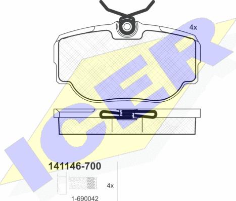 Icer 141146-700 - Тормозные колодки, дисковые, комплект autospares.lv