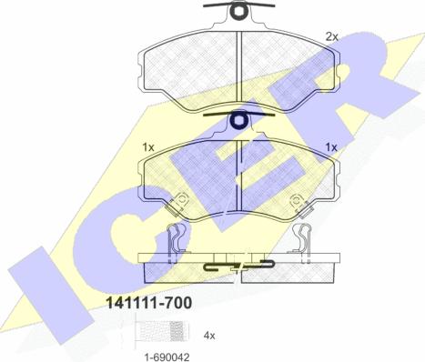 Icer 141111-700 - Тормозные колодки, дисковые, комплект autospares.lv