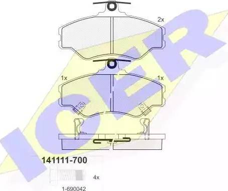 Icer 141111 - Тормозные колодки, дисковые, комплект autospares.lv