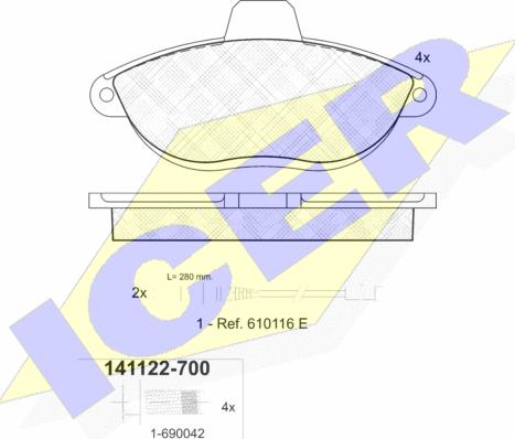 Icer 141122-700 - Тормозные колодки, дисковые, комплект autospares.lv