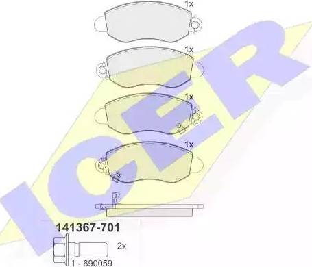 Icer 141367 - Тормозные колодки, дисковые, комплект autospares.lv