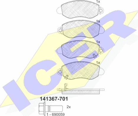 Icer 141367-701 - Тормозные колодки, дисковые, комплект autospares.lv