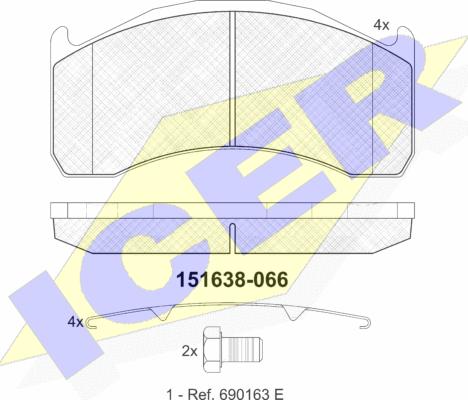 Icer 151638-066 - Тормозные колодки, дисковые, комплект autospares.lv