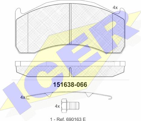Icer 151638 - Тормозные колодки, дисковые, комплект autospares.lv