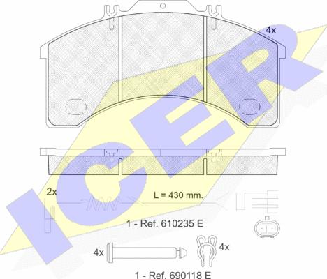 Icer 151043-111 - Тормозные колодки, дисковые, комплект autospares.lv