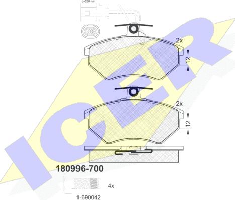 Icer 180996-700 - Тормозные колодки, дисковые, комплект autospares.lv