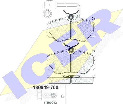 Icer 180949-700 - Тормозные колодки, дисковые, комплект autospares.lv