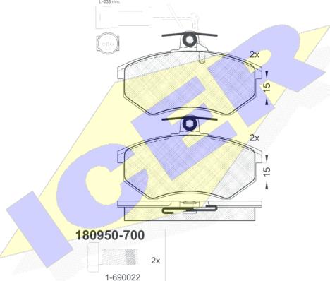 Icer 180950-700 - Тормозные колодки, дисковые, комплект autospares.lv