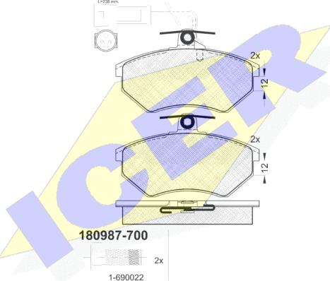 Icer 180987-700 - Тормозные колодки, дисковые, комплект autospares.lv